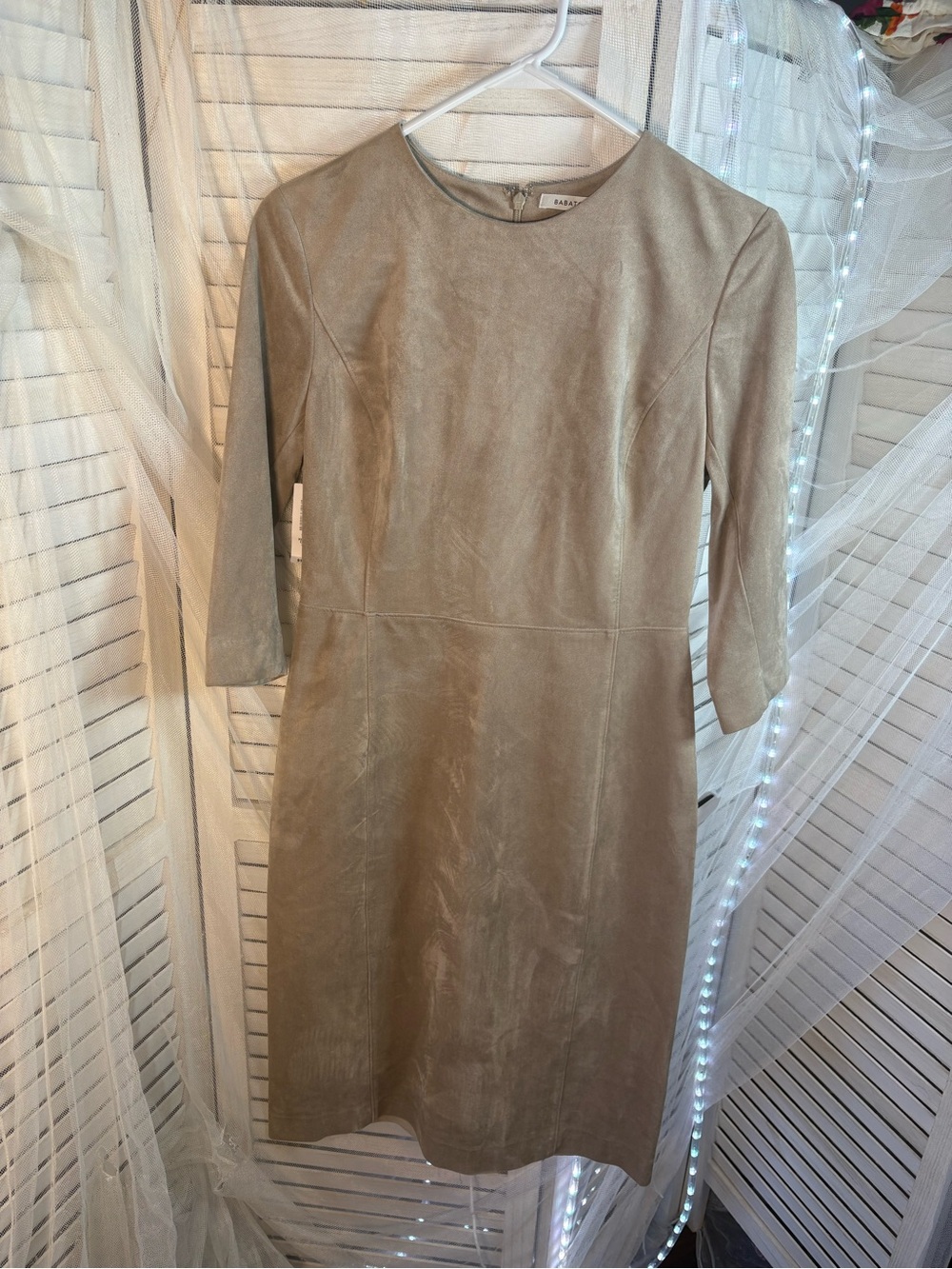Babaton Taupe Long-Sleeve Sheath Dress